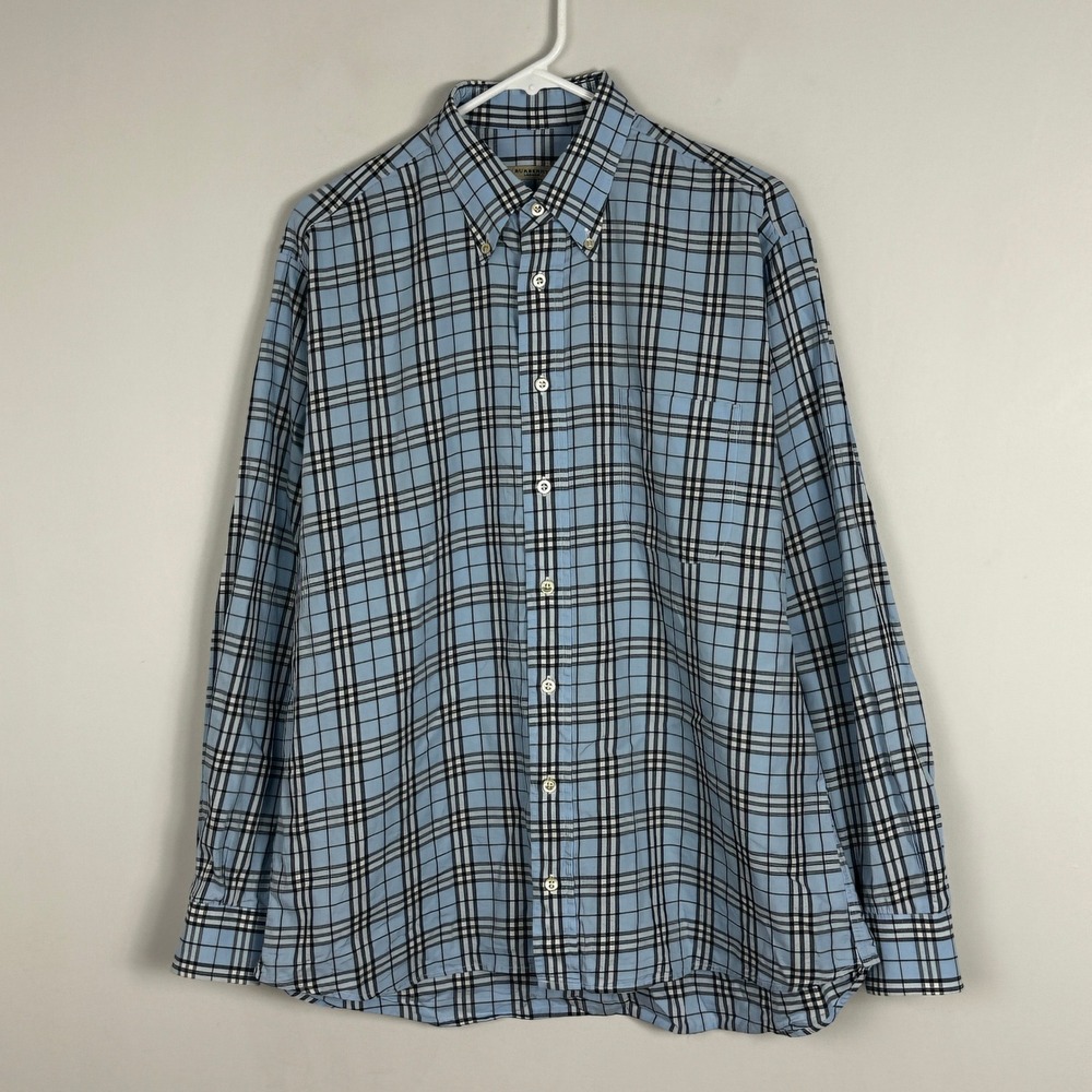 Burberry London Blue Plaid Long Sleeve Button Down Collared Shirt‎ Mens Sz Large
